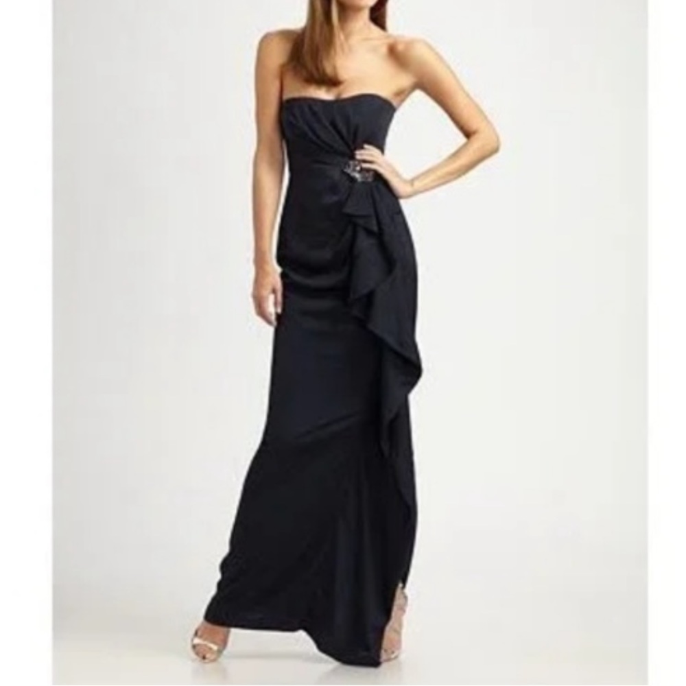 BCBG MAX AZRIA black strapless side drape gown - Picture 1 of 5